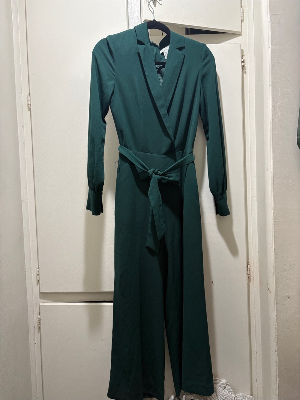 H&M Dark Teal Long-Sleeve Wrap Jumpsuit with Tie Waist